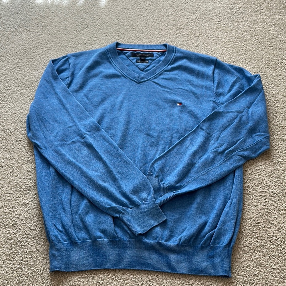 Tommy Hilfiger Blue V-Neck Sweater Classic Design